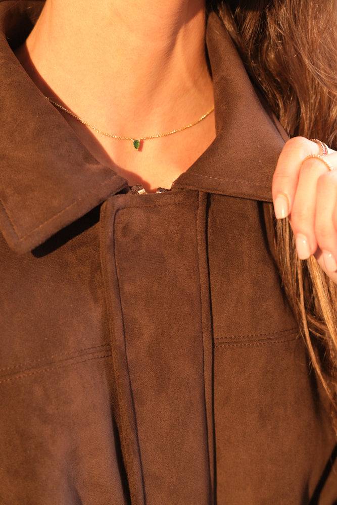 Chocolate brown bomber jacket women oversized casual outfit close up