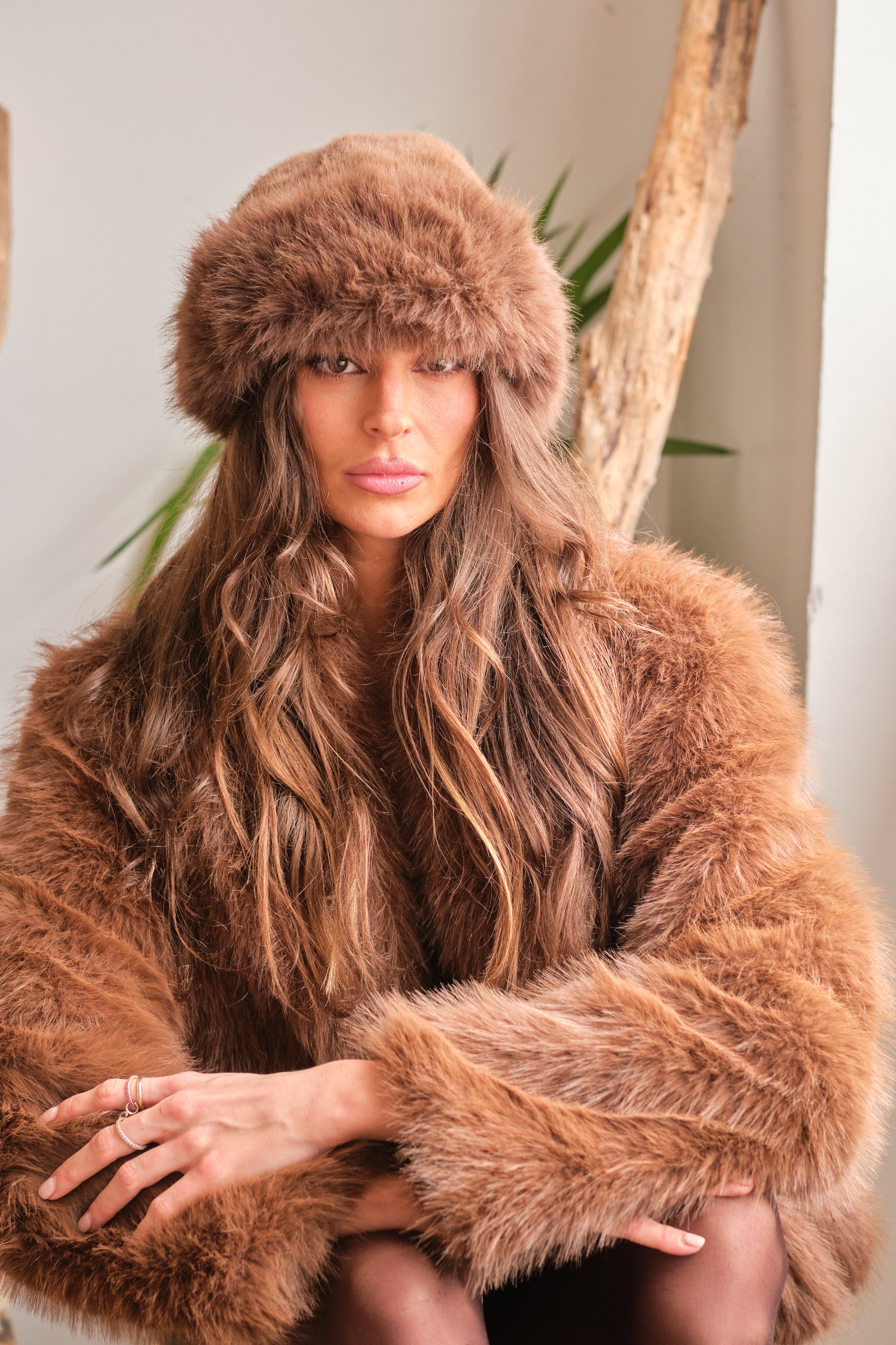Brown Faux Fur Coat for Women | Oria Astra