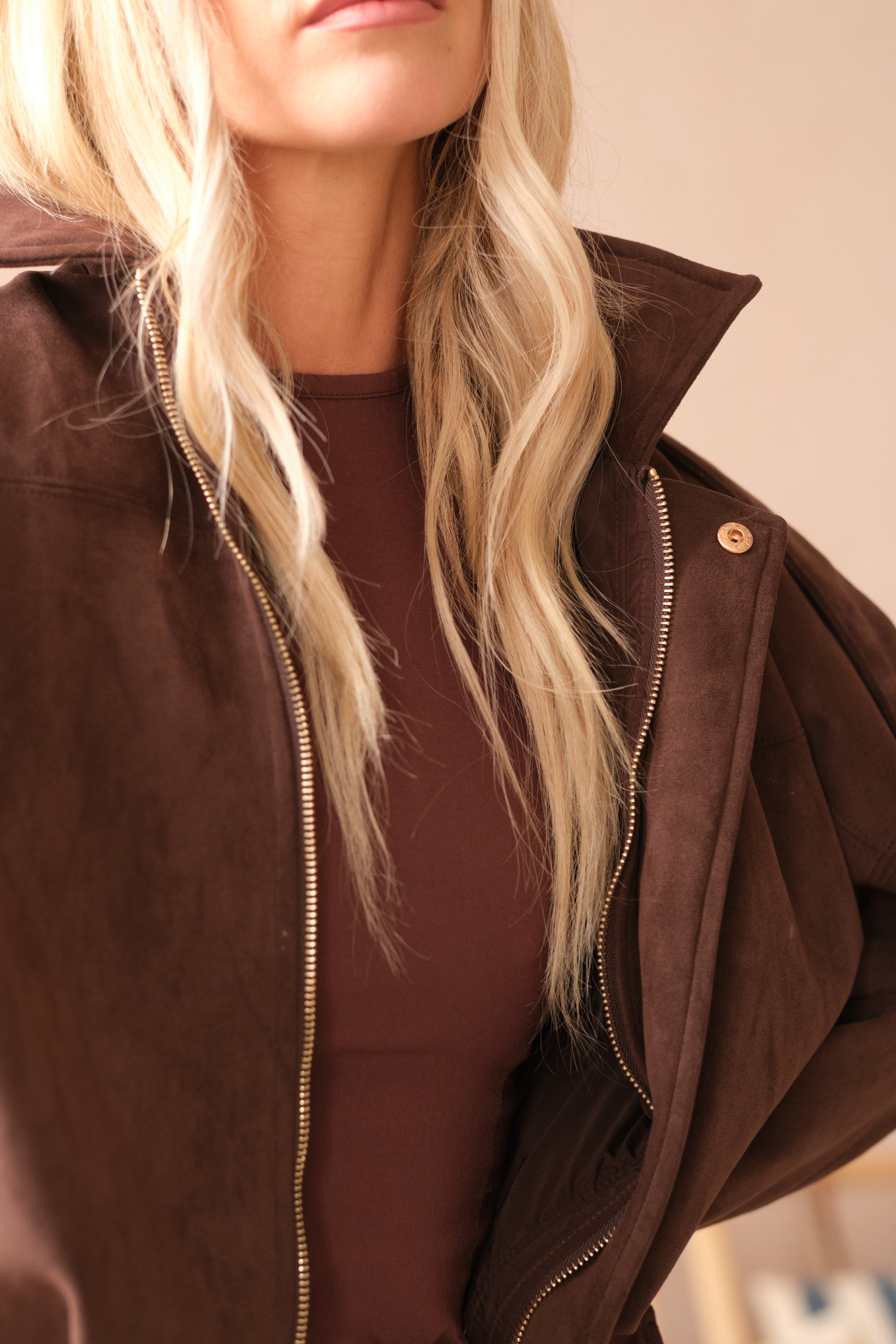 The Parisian Bomber Jacket in Chocolate Brown